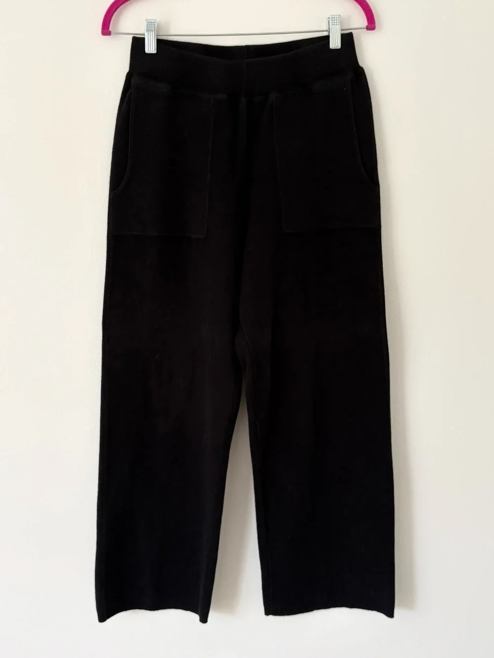 J Crew Collection Black Wool Cotton Cropped Wide Leg Pull On Knit Pants Medium